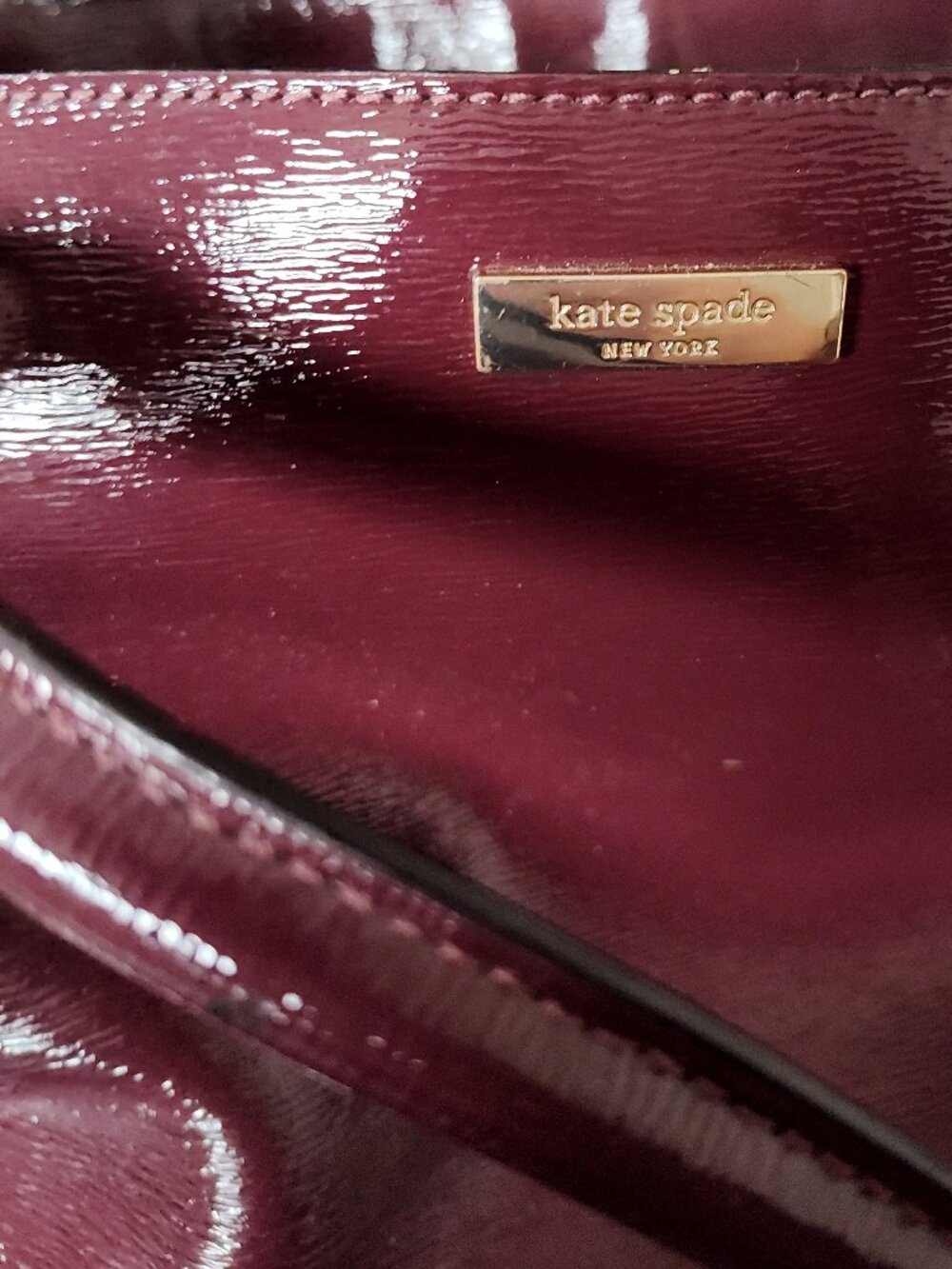 Kate Spade New York Burgundy Patent Leather Tote Bag Purse Needs Repair